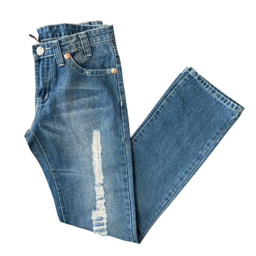 True Religion Jeans Joey Super T Straight Leg Distressed Womens 31x34